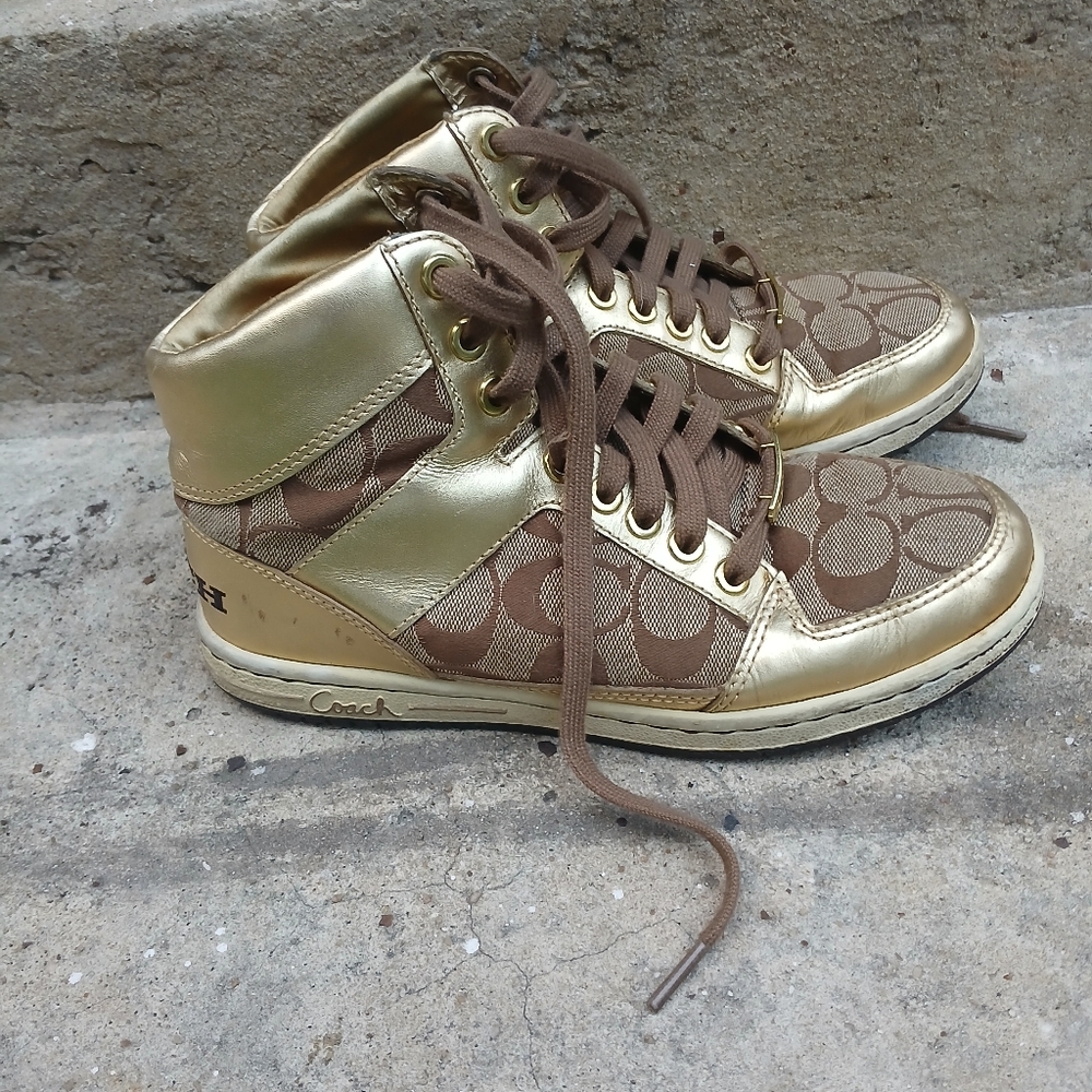 Coach gold monogram hitops